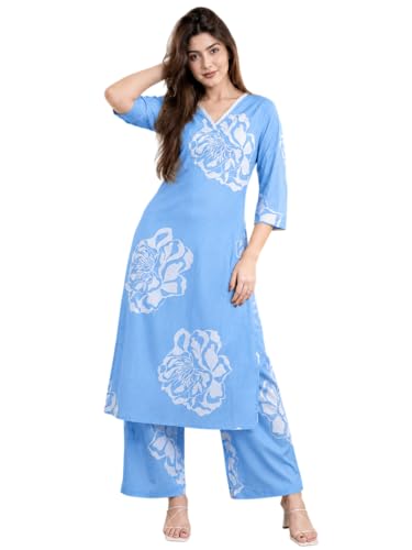 Image of Celary Women's Kurtas & Kurtis|Printed Straight Kurti with Palazzo Pants|Ethnic Kurti Set for Woman|Casual Suit Set for Women with Size S to 3XL|Stylish Dress for Woman