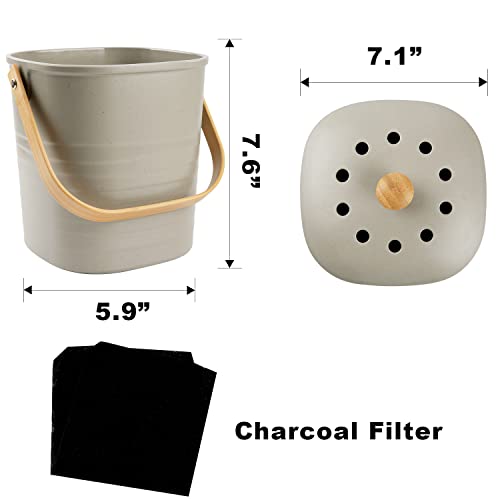Yatmung Compost Bin, Countertop Compost Bin With Lid, Odorless Indoor Compost Bucket Made Of Bamboo Fiber, Includes Charcoal Filter, Grey #TOP6
