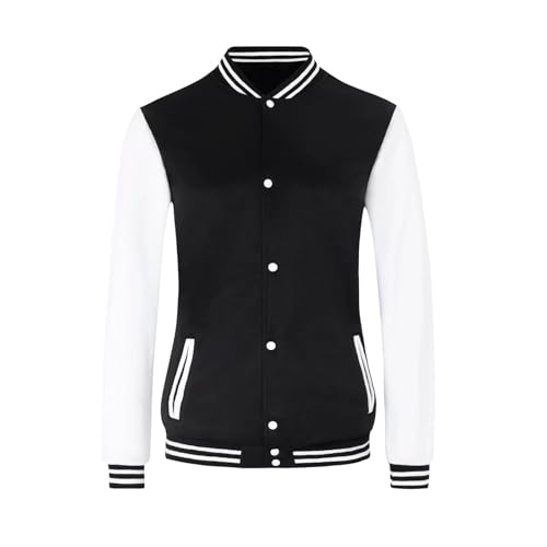 Outofgas Women's Baseball Varsity Jacket Causal Button Down Letterman Bomber Jacket Lightweight Sweatshirts Coat