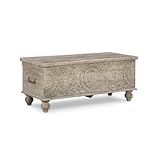 Signature Design by Ashley - Fossil Ridge Storage Bench - Medallion Carvings - Antique White Finish