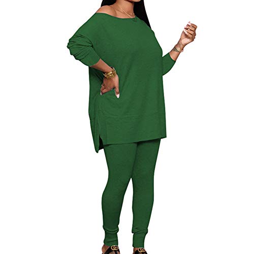 Women's 2 Piece Outfit Sets Casual Long Sleeve T-Shirts Biker Pants Set Green - Image 5