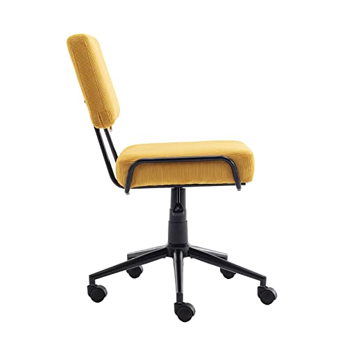 Heavyseven Home Office Chair, Armless Twill Corduroy Adjustable Swivel Task Chair With Wheels For Small Space, Living Room, Make-Up, Studying (Yellow) #TOP3