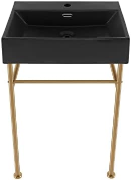 Claire 24" Ceramic Console Sink Matte Black Basin Brushed Gold Legs