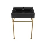 Claire 24" Ceramic Console Sink Matte Black Basin Brushed Gold Legs