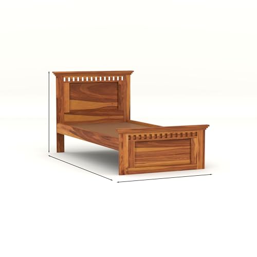 Image of Solid Sheesham Wood Single Size Bed Without Storage for Bedroom Living Room Single Cot for Home Wooden Palang for Hotel (Honey, Size 6 * 4)