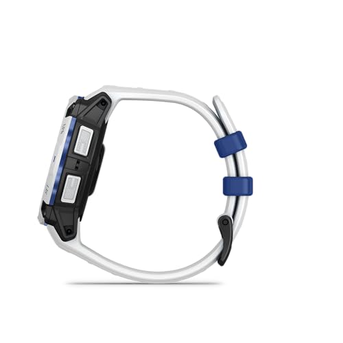 Image of Garmin Instinct 3 - 45 mm, Solar, Rugged Outdoor GPS Smartwatch, Built-in Flashlight, Supernova Collection Limited Edition Color, Whitestone with Whitestone /Bolt Blue Silicone Band