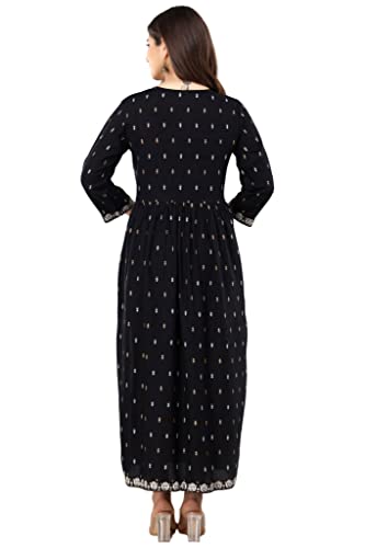 Image of Ayukta Women's Geometric Regular Rayon Printed Mirror Work Nyra Cut Kurta