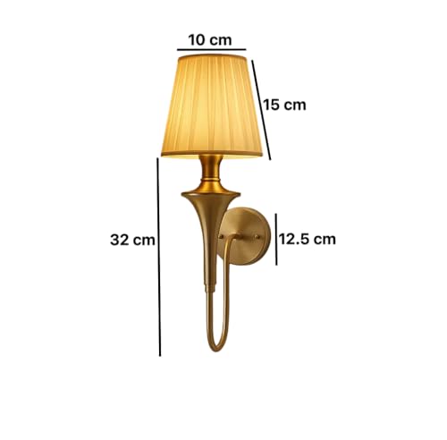 Image of Groeien Pack of 2 | Fabric Shade Contemporary Brass Finish Wall Lamp for Bedroom, Livingroom, Indoor(Bulb is Included) (Fabric-White Shade, 2)