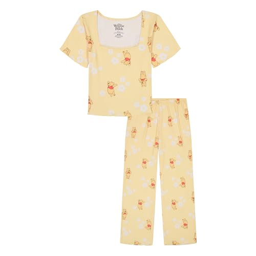Disney Womens Winnie the Pooh 2-Piece Pajama Set Soft & Comfortable Nightwear for Adults Top & Bottom Duo POOH DAISIES M