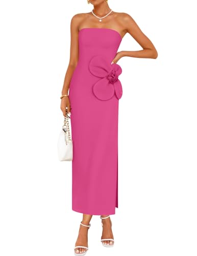 Image of ZESICA Womens Summer Cocktail Strapless Maxi Dress 2026 Formal Bodycon Backless Floral Tube Wedding Guest Party Long Dresses