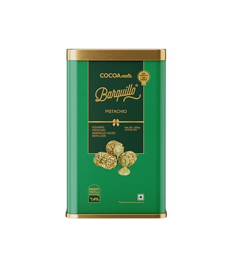 Barquillo Premium Pistachio Coated Chocolate - 10 Pcs (200 gm) Tin | Pista Cream Filled Biscuit Roll imported | Dubai couverture taste | Diwali Gift Pack Celebration specially for Festivals