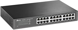 TP-Link TL-SG1024D 24 Port Gigabit Netzwerk Switch (Rackmount, 48Gbit/s Switching-Kapazität, 24*RJ-45 Ports, Metallgehäuse, IGMP-Snooping, unmanaged, Plug-und-Play) schwarz