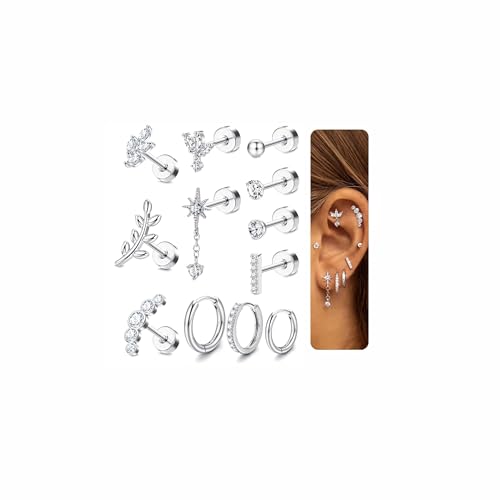 Morfetto 12Pcs Piercing Oreille Acier Inoxydable Boucles d'Oreilles Femme Piercing Tragus Helix Or Argent Hypoallergéniques Boucles d'Oreilles Creoles Pour...