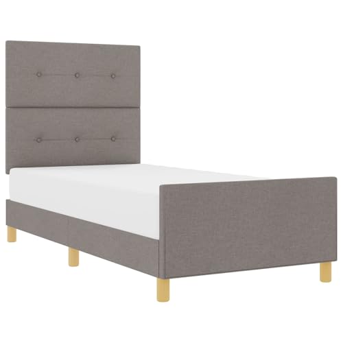 vidaXL Estructura de Cama con cabecera Taupé 100 x 200 cm Tela, Cama contemporánea, Base Rectangular, solución Duradera, Altura Ajustable, decoración Moderna, diseño Minimalista