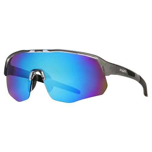 Maxx Blue Steel Shield Sunglasses – Polarized Blue Mirror Lens, TR90 Flexible Frame, UV Protection – Scorpion Series Sport Sunglasses for Fishing, Watersports & Snow