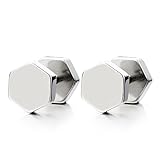 2pcs Hexagon Screw Stud Earrings for Men Women, Stainless Steel Cheater Fake Ear Plugs Illusion Tunnel