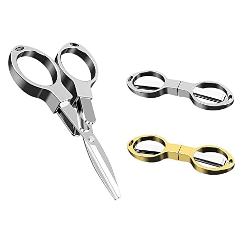 SHULLIN 2 PCS Stainless Steel Scissors Anti-Rust Folding Scissors Glasses-Shaped Mini Shear Folding Safety Small Scissors with Keyring Hole for Households School Office DIY Craft Fishing(Silver Gold) Cover