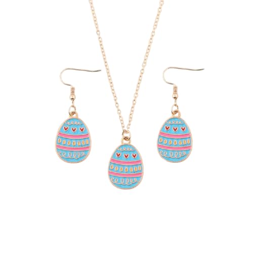 MMIUAEG Cute Buuny Rabbit Earrings Necklaces Set Colorful Enamel Egg Chick Charm Easter Jewelry Set for Holiday Easter Earrings Necklaces Party Decorations-Egg B