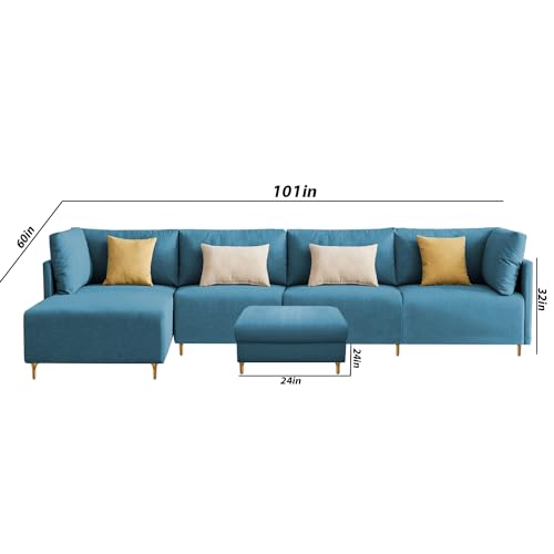 Image of Carina LHS 6 Seater L Shape Sofa Set with Center Table for Living Room (Turquise Fabric) Premium Fabric Sofa