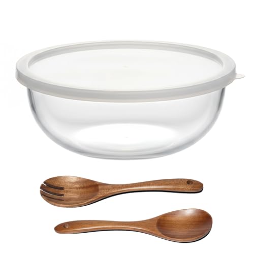 Ronanemon 6.2Quart Large Glass Bowl for Sourdough Bread Making with Lid,Thickened 12Inch Clear Glass Salad Cooking Bowls for Kitchen Salad Bread Storage, For Prepping, Marinating & Brining Kimch