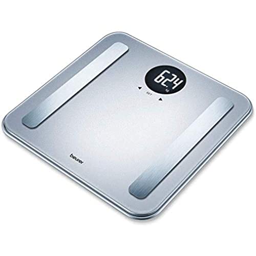 Beurer BF198 - Báscula diagnóstica digital Bluetooth de precisión, LCD, medición cuerpo con 2 electrodos, gran plataforma 31 x 31 cm, color silver