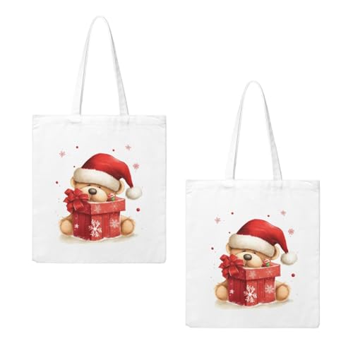Santa Hat Gift And Merry Christmas Large Canvas Tote Bag Cute Travel Shoulder Bag Reusable Washable Shopping Grocery Bags For Women Men2