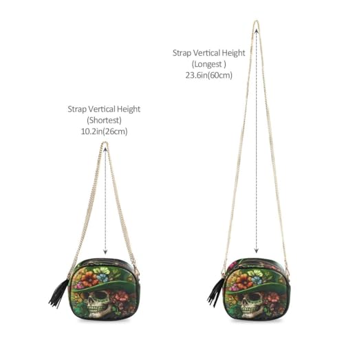 ALAZA Women's St Patrick's Day Floral Skull PU Leather Crossbody Bag Shoulder Purse with Tassel4