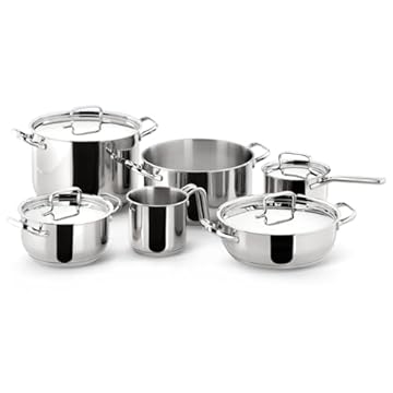 Lagostina Sfiziosa Set di Pentole Induzione, Gas e Forno in Acciaio Inox 18/10, 10 Pezzi, Fondo Lagoseal Plus Triplo Strato, con 4 Casseruole, Pentola, Bollilatte, 4 Coperchi
