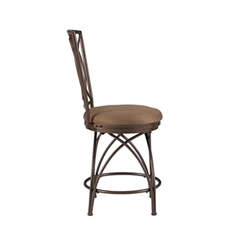Powell Big And Tall Metal Crossed Legs Counter Stool, 9.49" X 21.26" X 43.31", Seat Height: 24", Bronze & Mocha #TOP5