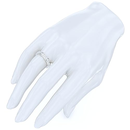 THELANDA Sterling Silver Stackable Waves Crown Simulated Round Diamond or Genuine Moissanite Full Eternity Band Wedding Ring 6