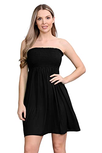 Janisramone Femmes Dames Nouveau Plaine Bandeau boobetube Mini Robe Gather Sheering Été évasé Haut