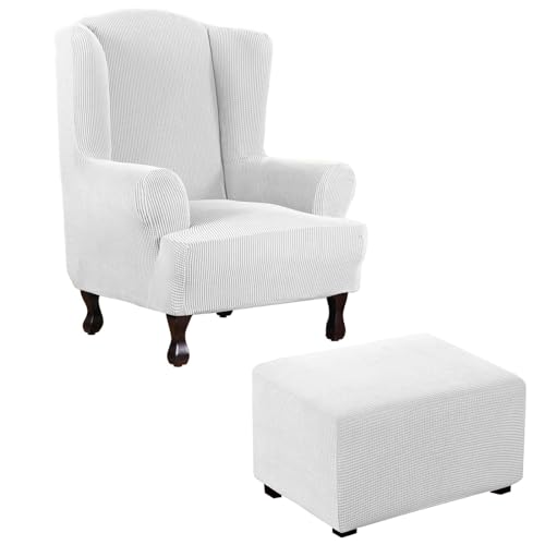 Fundas elásticas para sillón orejero y otomana rectangular blanca talla XXL