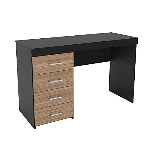 Escrivaninha Malta 4 Gavetas Preto e Castanho Politorno