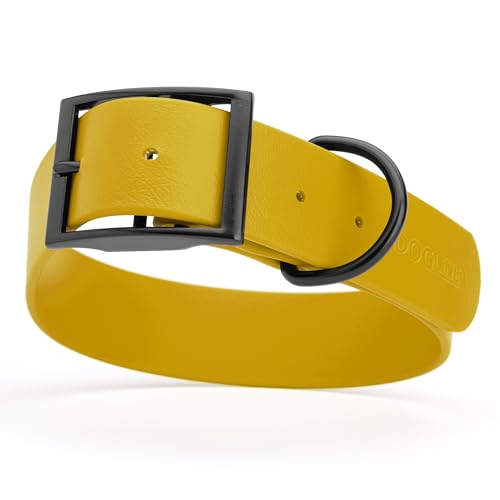 Image of Dogline Biothane Waterproof Dog Collar Strong Coated Nylon Webbing with Black Hardware Odor- Proof for Easy Care Easy to Clean High Performance Fits Small Medium or Large Dogs, Treasure Gold