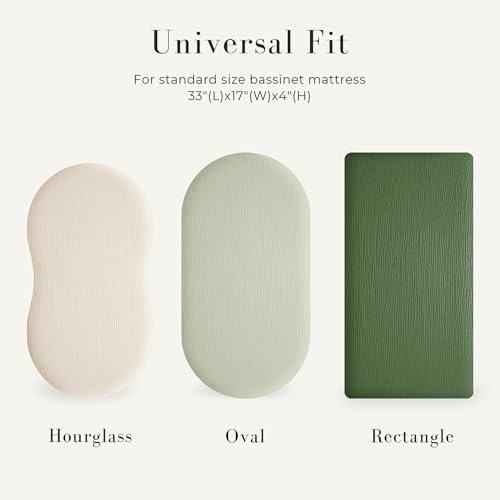 Image of MairMore 3 Pack Muslin Bassinet Sheets for Babies, Soft & Breathable 100% Cotton Fitted Sheets for Oval, Rectangle, Hourglass Bassinet Mattress Pads (Grass Green)