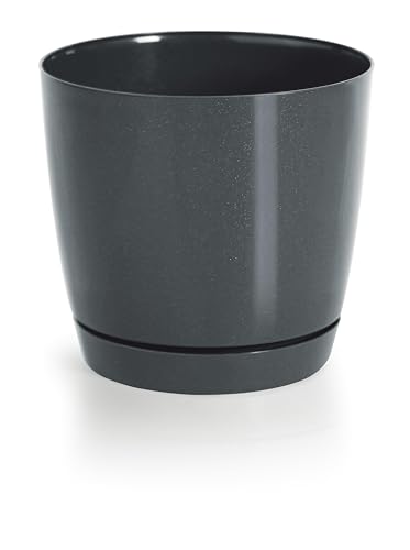 DIKEL Blumentopf ⌀ 28 cm, Höhe 26 cm | Blumenkübel aus Kunststoff mit glänzender Oberfläche | Übertopf im modernen minimalistischen Stil für eine stilvolle Einrichtung | Anthrazit