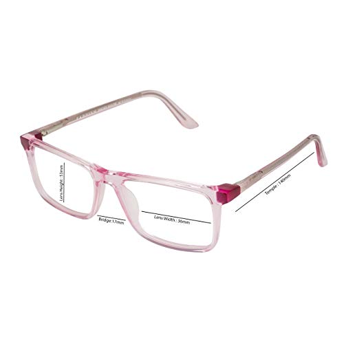 Image of Faddish Anti-glare Rectangular Unisex Spectacle Frame with UV400 & Bluelight Blocking Computer Glasses for Eye Safety from Bluelight by Computer Mobile (BASICS C5N BBL|Blue Block|UV400|Crystal Pink)