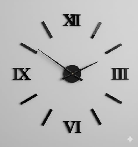 Image of cozyloom DIY 3D Wall Clock for Living Room Decor | Large Analog Roman Number Wall Clock with Minimalist Design | Stylish Decorative Wall Watch for Bedroom, Office, Hallway & Home Decoration