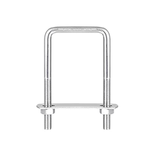 Image of uxcell Square U-Bolts, 2 Sets 52mm(2.05 inch) Inner Width 100mm Length M8 304 Stainless Steel U Clamp Bolt with Nuts and Plates, for Boat Trailer