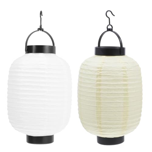 FRCOLOR 2個折りたたみ式和風ランタン 防水紙製装飾ランプ 内蔵照明付き スルの楕形吊り下げ灯 縁日や刺身バー ラーメン店の屋内外飾りに