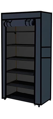 Image of Multi Utility 6 Layer Shelf Collapsible Metal Pipes with Non-Woven 100GSM Fabric Cover for Shoe /Cloth /Toy /Books Rack (Black, Metal)