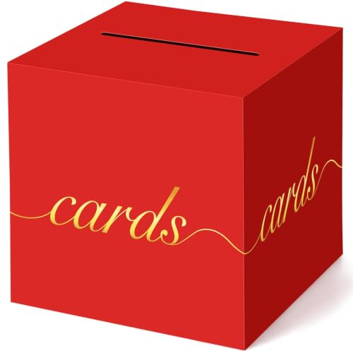 Image of Red Card Box Gold Foil Wedding Favors Gift Card Boxes Post Box Receiving Money Box Holder for Wedding Reception, Baby Showers, Anniversary, Birthday Party, Retirement, Graduation Envelope Holder