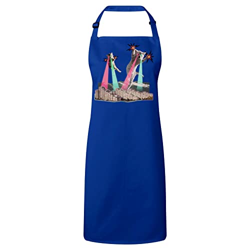 Tablier cuisine bleu chats volants parodie vintage art humour