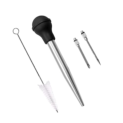 Mikinona Edelstahl Bbq Sauce Injector Mit Reinigungspinsel Barbecue Fleisch Injektor Für Grillgewürze Und Marinaden Praktisches Küchentool Für Braten Grillen Und Outdoor Bbq