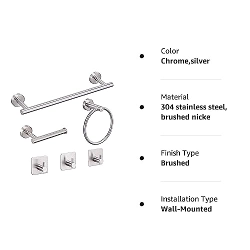 Gerusea MJJ 6 Pcs Bathroom Hardware Set, Brushed Nickel Towel Bar thumb #7