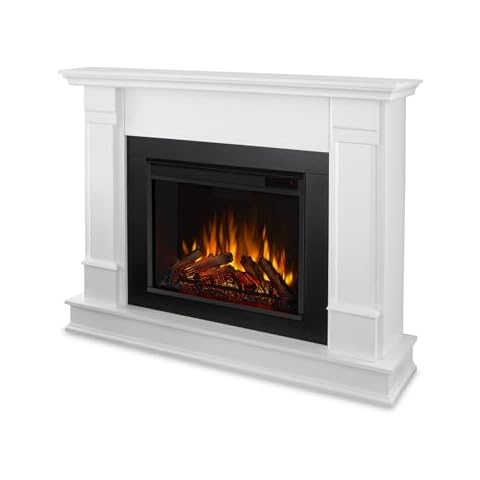 Real Flame Silverton 48” Electric Fireplace with Mantel for Living Room or Bedroom, Replaceable Fireplace Insert Heater, Realistic Log and Flame Effect, Remote Control, Timer, White Cover