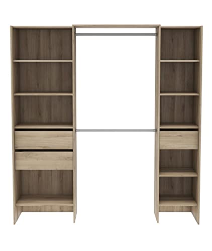 Cabina A Giorno con 3 CASSETTI KRONEN - Rovere Armadio Aperto di 192 x 50 cm con 2 Barre, 3 cassetti e 9 Ripiani. Grande capacità di archiviazione