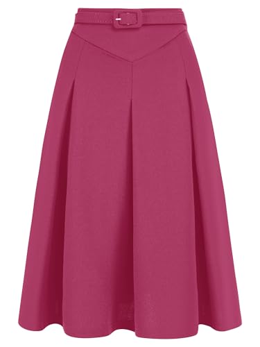 Image of Allegra K Women's Office Work Skirts Belted Waist Midi A-Line Pleated Skirt