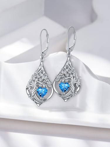 Tree-of-Life-Dangle-Drop-Earrings-for-Women-S925-Sterling-Silver-Dainty-Heart-Gemstone-Birthstone-Earring-Tree-of-Life-Jewelry-Birthday-Anniversary-Wedding-Gifts-for-Wife-Sister-Friend-Her