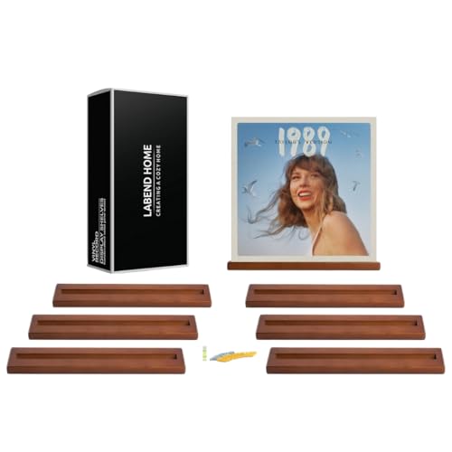 LABEND HOME Vinyl Record Bookshelf - Set of 8 Floating Shelves for LP Album Storage - Solid Pine Wood Wall Mount Display - Easy Install Hardware Included - Brown